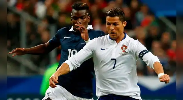 Paul Pogba y Cristiano Ronaldo disputan un Francia-Portugal en 2014. Paul Pogba y Cristiano Ronaldo disputan un Francia-Portugal en 2014.