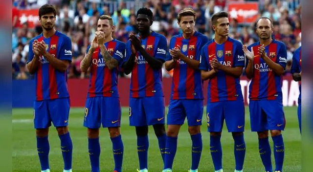 Samuel Umtiti en la presentación del plantel durante el Trofeo Joan Gamper.