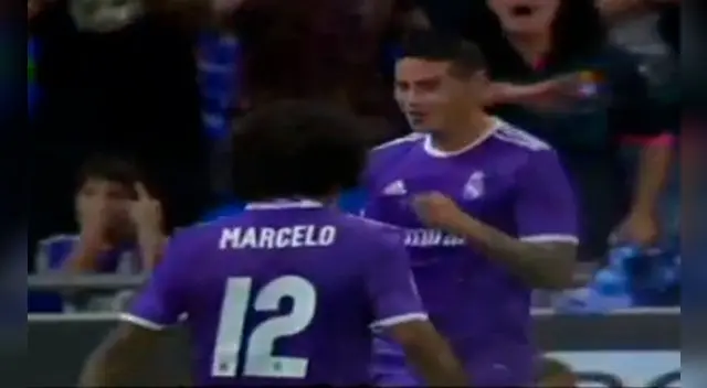James Rodríguez celebra su gol con Marcelo. James Rodríguez celebra su gol con Marcelo.