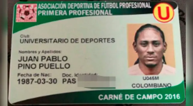 Juan Pablo Pino presentó carné de cancha otorgado por la ADFP.