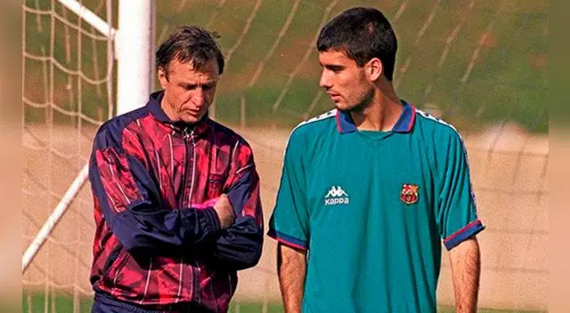 Johan Cruyff y Pep Guardiola en el Barcelona.