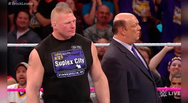 Brock Lesnar, acompañado de Paul Heyman confirmó su pelea con Goldberg. Brock Lesnar, acompañado de Paul Heyman confirmó su pelea con Goldberg.