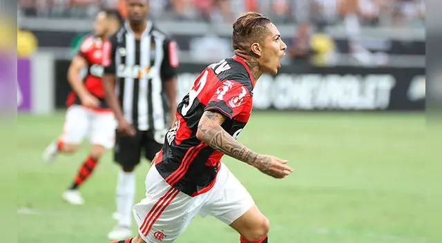 Paolo Guerrero celebra su gol al Atlético Mineiro. Paolo Guerrero celebra su gol al Atlético Mineiro.