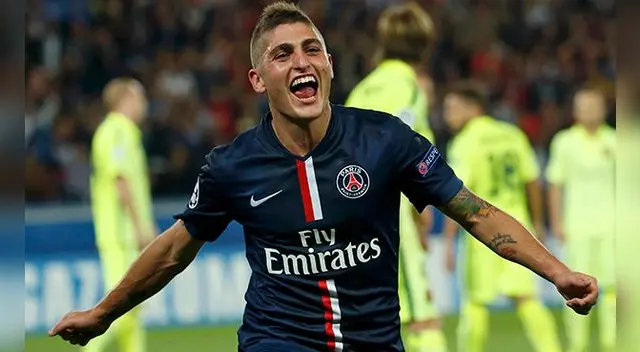 Marco Verratti celebra su gol al Barcelona en la Champions 2014-15. Marco Verratti celebra su gol al Barcelona en la Champions 2014-15.