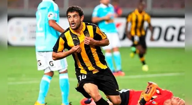 Luis Aguiar celebra su gol a Sporting Cristal en la Copa Libertadores 2016.