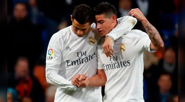 Cristiano Ronaldo y James Rodríguez celebran un gol del Real Madrid. Cristiano Ronaldo y James Rodríguez celebran un gol del Real Madrid.