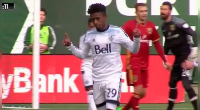 Yordy Reyna celebra su primer gol con el Vancouver Whitecaps.