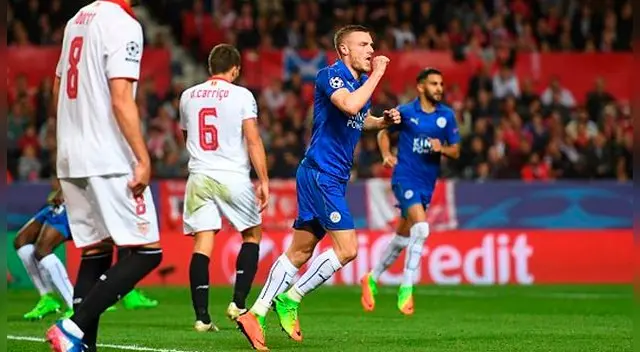 Jamie Vardy celebra su gol al Sevilla en el Sanchez Pizjuán. Jamie Vardy celebra su gol al Sevilla en el Sanchez Pizjuán.