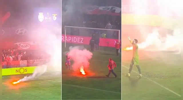 Actos vandálicos sobre el césped en el Benfica vs. Feirense. Actos vandálicos sobre el césped en el Benfica vs. Feirense.