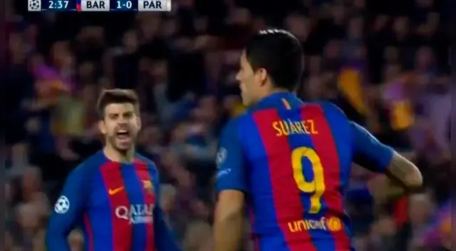 Luis Suárez celebra su gol con Gerard Piqué. Luis Suárez celebra su gol con Gerard Piqué.