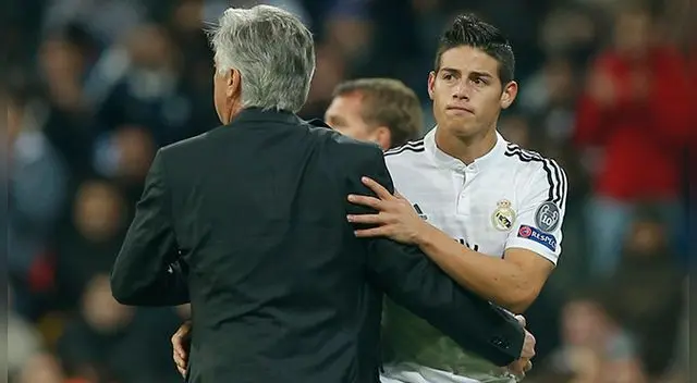 James Rodríguez y Carlo Ancelotti durante su etapa en el Real Madrid. James Rodríguez y Carlo Ancelotti durante su etapa en el Real Madrid.