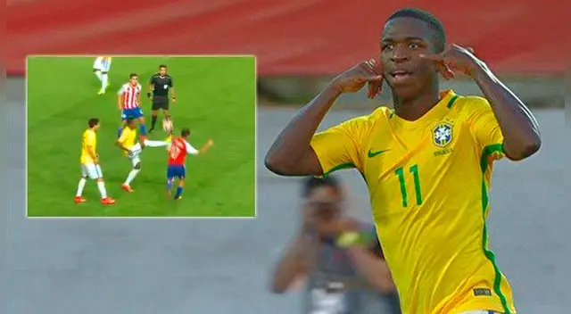 Vinicius Jr deja desairado a un rival de Paraguay. Vinicius Jr deja desairado a un rival de Paraguay.