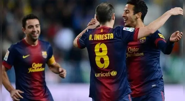 Thiago Alcántara celebra un gol en el Barcelona con Andrés Iniesta y Xavi Hernández. Thiago Alcántara celebra un gol en el Barcelona con Andrés Iniesta y Xavi Hernández.