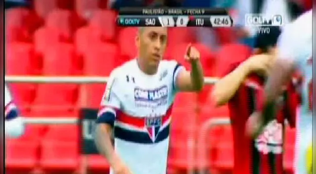 Christian Cueva celebra su gol con el Sao Paulo. Christian Cueva celebra su gol con el Sao Paulo.