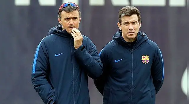 Luis Enrique y Unzué durante un entrenamiento del Barcelona. Luis Enrique y Unzué durante un entrenamiento del Barcelona.