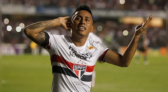 Christian Cueva celebra un gol con el Sao Paulo. Christian Cueva celebra un gol con el Sao Paulo.