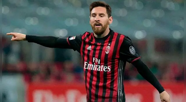 Lionel Messi posando con la camiseta del AC Milan. Fuente: Goal.com Lionel Messi posando con la camiseta del AC Milan. Fuente: Goal.com