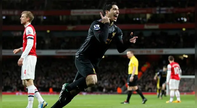Luis Suárez celebra un gol con el Liverpool al Arsenal. Luis Suárez celebra un gol con el Liverpool al Arsenal.