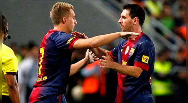 Gerard Deulofeu y Lionel Messi durante su etapa en el Barcelona.