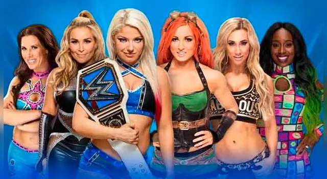 En WWE Wrestlemania 33, Alexa Bliss vs. Mickie James, Natalya, Carmella, Becky Lynch, Naomi y todas las demás luchadoras del roster azul. Fuente: WWE