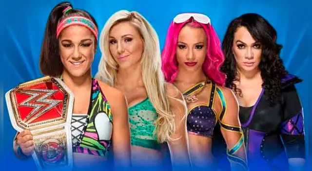 En WWE Wrestlemania 33, Bayley (c) vs. Sasha Banks vs. Charlotte Flair vs. Nia Jax, por el Campeonato de Mujeres. Fuente: WWE