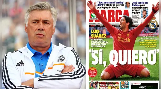 En 2013, Luis Suárez estuvo a punto de llegar al Real Madrid, pero Ancelotti truncó el fichaje. En 2013, Luis Suárez estuvo a punto de llegar al Real Madrid, pero Ancelotti truncó el fichaje.