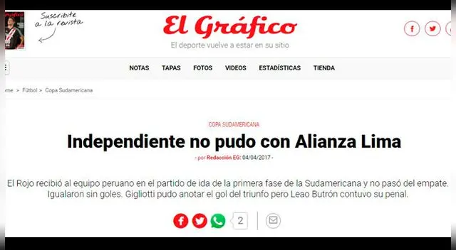 ELGRÁFICO: Independiente no pudo con Alianza. El Rojo recibió al equipo peruano en el partido de ida de la primera fase de la Sudamericana y no pasó del empate. Gigliotti pudo anotar pero Leao Butrón contuvo su penal. ELGRÁFICO: Independiente no pudo con Alianza. El Rojo recibió al equipo peruano en el partido de ida de la primera fase de la Sudamericana y no pasó del empate. Gigliotti pudo anotar pero Leao Butrón contuvo su penal.