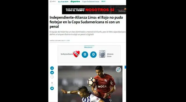 LANACIÓN: Independiente-Alianza Lima: el Rojo no pudo festejar en la Copa Sudamericana ni con un penal LANACIÓN: Independiente-Alianza Lima: el Rojo no pudo festejar en la Copa Sudamericana ni con un penal