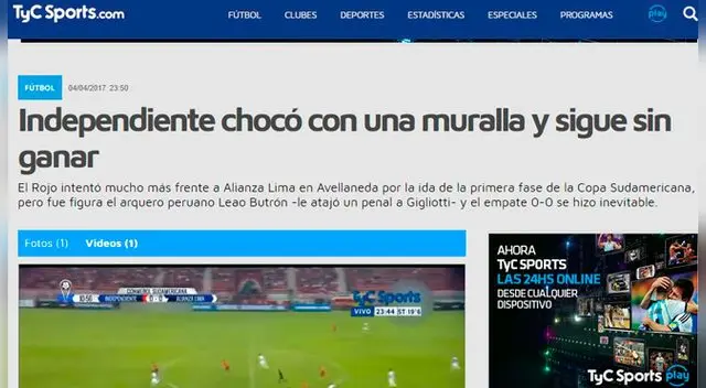 TYC Sports: Independiente chocó con una muralla y sigue sin ganar. El Rojo intentó mucho más frente a Alianza Lima en Avellaneda, pero fue figura el arquero peruano Leao Butrón TYC Sports: Independiente chocó con una muralla y sigue sin ganar. El Rojo intentó mucho más frente a Alianza Lima en Avellaneda, pero fue figura el arquero peruano Leao Butrón