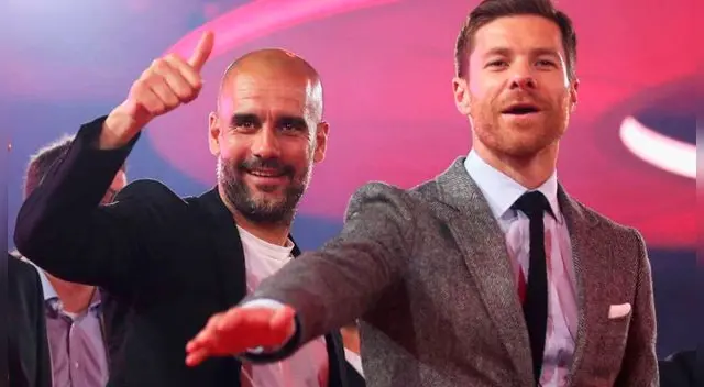 Pep Guardiola y Xabi Alonso durante las celebraciones de un título del Bayern Múnich.