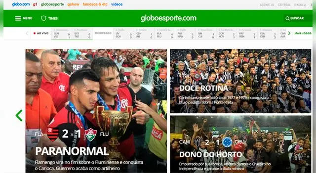 GLOBO: "Paranormal, Flamengo conquista el título del torneo Carioca,. Guerrero acaba como artillero", titula la web globoesporte con la imagen de Miguel Trauco y Paolo Guerrero levantando el título del Torneo Carioca.