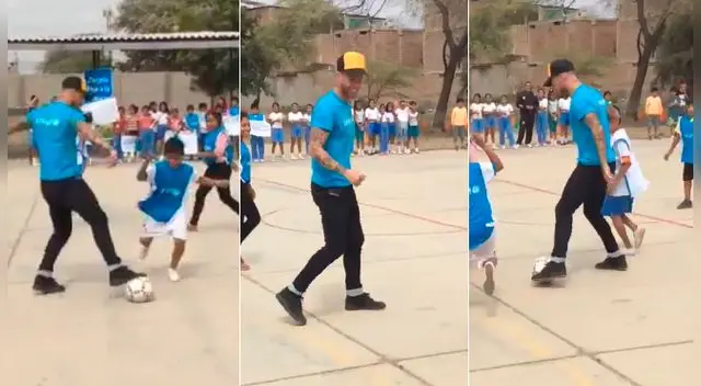 Sergio Ramos se jugó un partido con los niños en Piura.
