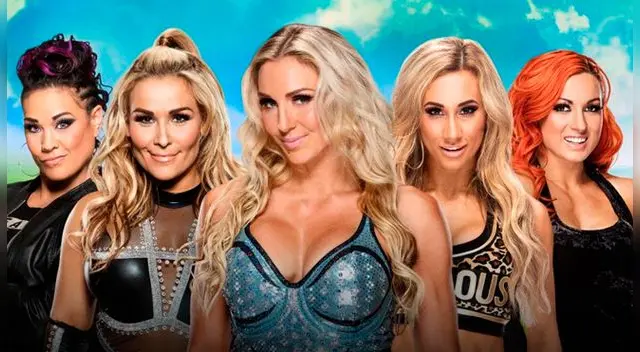 WWE Money in the Bank 2017. Charlotte, Tamina, Natalya, Carmella y Becky Lynch luchan por el maletín por primera vez en la historia. Foto WWE.