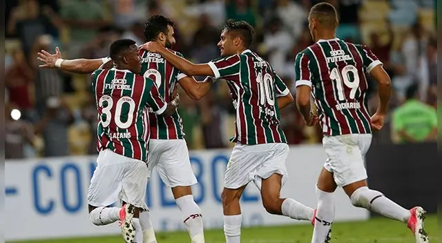 Henrique Dourado celebra su doblete con el Fluminense a la Universidad Católica. Henrique Dourado celebra su doblete con el Fluminense a la Universidad Católica.