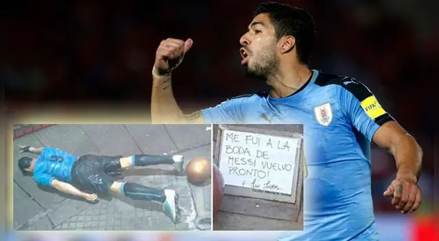 Estatua de Luis Suárez fue derribada y apareció con un curioso mensaje: "Me fui a la boda de Messi" |foto: Twitter Estatua de Luis Suárez fue derribada y apareció con un curioso mensaje: "Me fui a la boda de Messi" |foto: Twitter