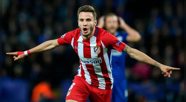 Saúl Ñíguez celebra un gol al Leicester City en la Champions League. Saúl Ñíguez celebra un gol al Leicester City en la Champions League.