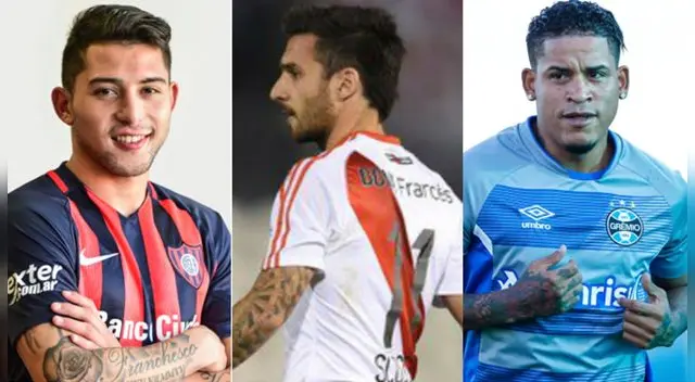 Víctor Salazar (San Lorenzo), Ignacio Scocco (River) y Michael Arroyo (Gremio).