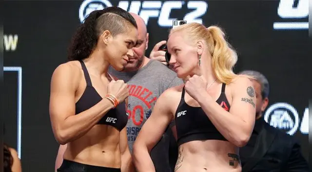 Amanda Nunes y Valentina Shevchenko en su careo antes del UFC 196. Amanda Nunes y Valentina Shevchenko en su careo antes del UFC 196.
