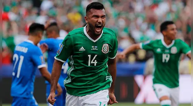Hedgardo Marín celebra el primer gol de México ante El Salvador. Hedgardo Marín celebra el primer gol de México ante El Salvador.