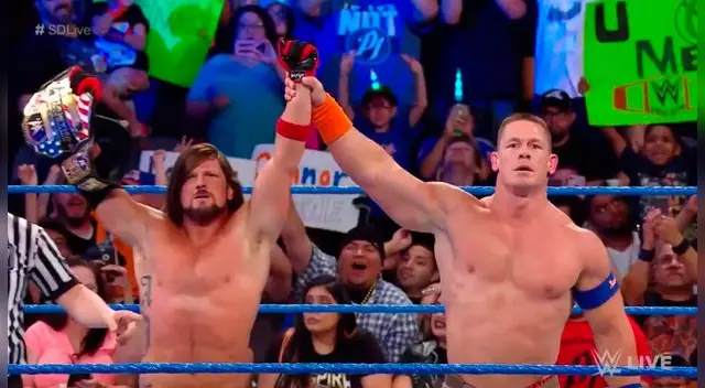 En WWE SmackDown Live, AJ Styles y John Cena vencieron a Kevin Owens y Rusev.