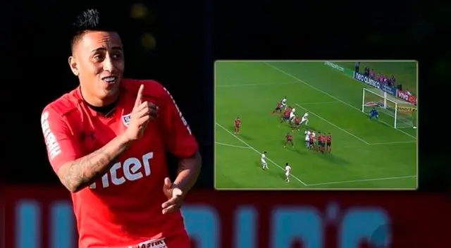 Christian Cueva y su tiro libre al palo que propició el gol de Lucas Pratto Christian Cueva y su tiro libre al palo que propició el gol de Lucas Pratto