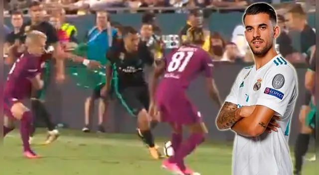 Dani Ceballos supera a dos jugadores del Manchester City. Dani Ceballos supera a dos jugadores del Manchester City.
