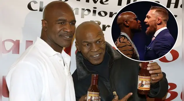 Rivales en el pasado. Tyson y Holyfield están atentos a lo que será la pelea entre McGregor y Mayweather. Foto: Agencias Rivales en el pasado. Tyson y Holyfield están atentos a lo que será la pelea entre McGregor y Mayweather. Foto: Agencias