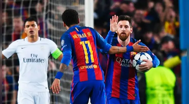 Neymar y Lionel Messi celebran un gol en aquel 6-1 al PSG en el Camp Nou.