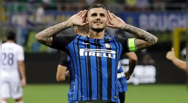 Mauro Icardi celebra uno de sus goles a la Fiorentina. Mauro Icardi celebra uno de sus goles a la Fiorentina.