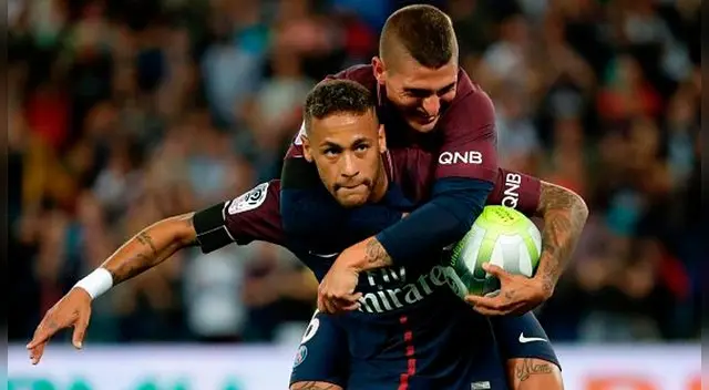 Neymar celebra su segundo gol en el PSG con Marco Verratti.