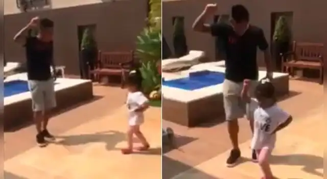 Christian Cueva enseña a su hija a bailar la Contradanza de Huamachuco.