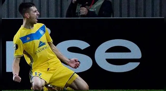 Alexei Ríos celebra el gol del triunfo del BATE Borisov ante el Colonia.