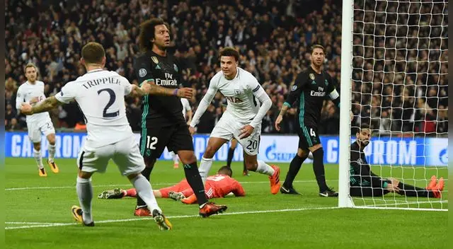 Dele Alli celebra su primer gol al Real Madrid. Dele Alli celebra su primer gol al Real Madrid.