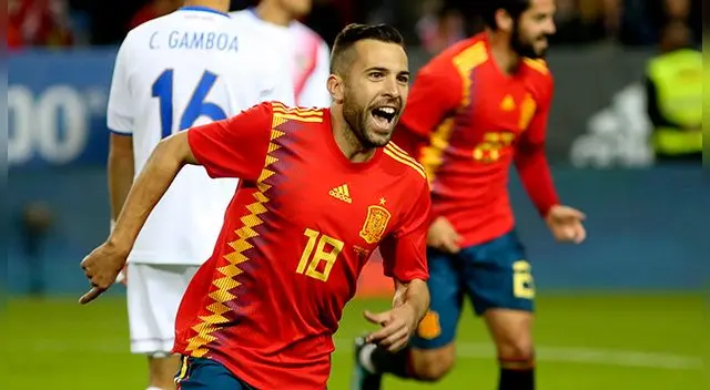 Jordi Alba celebra el primer gol de España a Costa Rica. Jordi Alba celebra el primer gol de España a Costa Rica.